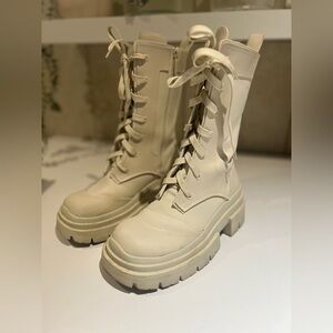 Zara Cream Military Lace-Up Women's Boots